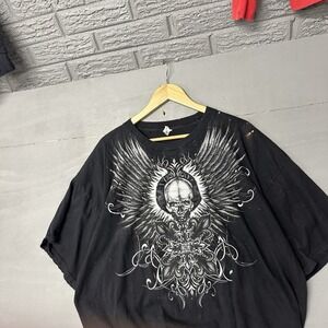 Affliction Polo Shirt Mens 2XL Black Short Sleeve Shirt Camo Biker Grunge